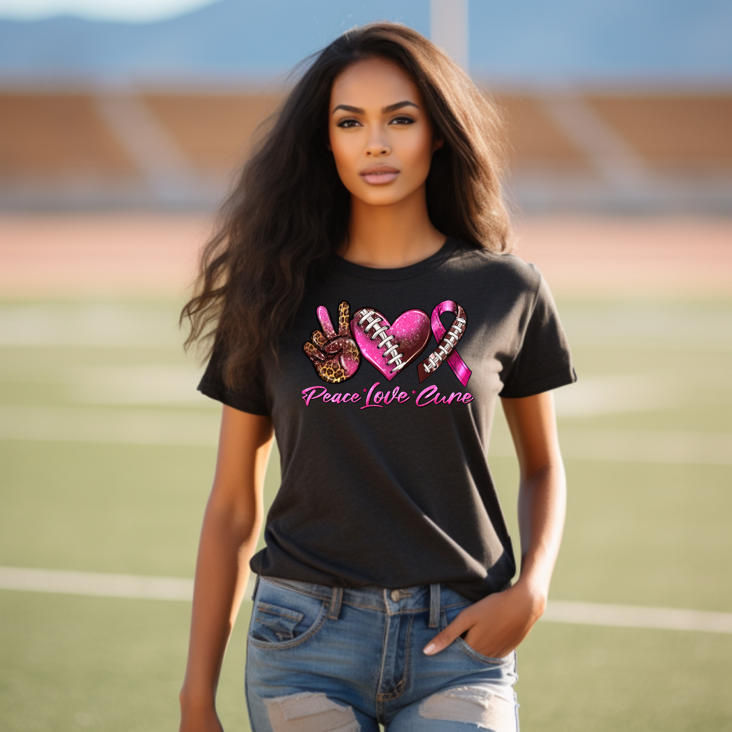 Score for Hope: 'Peace Love Cure' Cancer Football Tee
